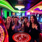 Joueurs heureux explorant le casino en ligne avec des machines à sous et des croupiers en direct.