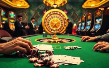 Catching the excitement at Trang chủ Dabet with a vibrant casino scene featuring cards, chips, and roulette.