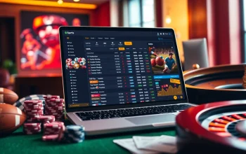 Scène de paris sportifs attrayante montrant différentes cotes de sites de paris sportifs affichées sur un ordinateur portable élégant.