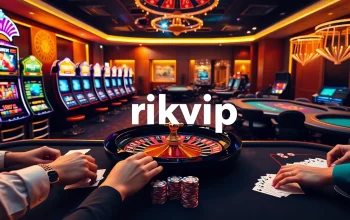 Players engaging in thrilling games at rikvip online casino, showcasing vibrant slot machines and poker tables.