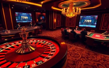 Engage with high-stakes action at a luxurious casino interior featuring gaming tables and betting interfaces at 6789 com.