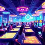 Joueurs enthousiastes profitant des crypto casinos modernes avec des interfaces numériques.