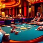 Experience the thrill of betting at https://kuwinzhz.com/ with a luxurious casino poker table scene featuring players.