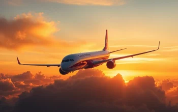 Garuda Indonesia flight GA888 soaring in a vibrant sunset, symbolizing luxury travel.