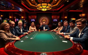 Players engaging in a high-stakes poker game inspired by https://fsbet.app/ with luxurious casino elements.