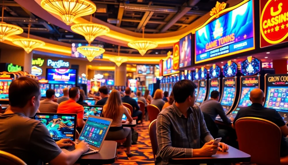 Joueurs s'amusant dans un casino en ligne, illustrant l'expérience immersive et interactive.